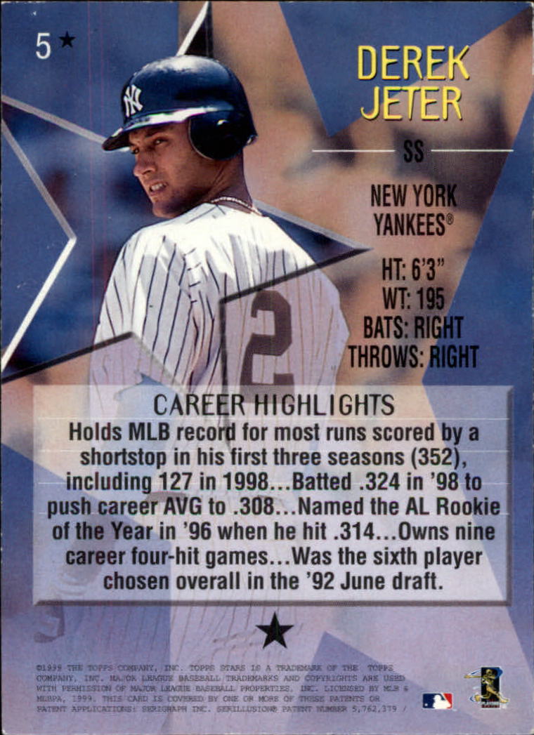1999 Topps Stars One Star #5 Derek Jeter back image