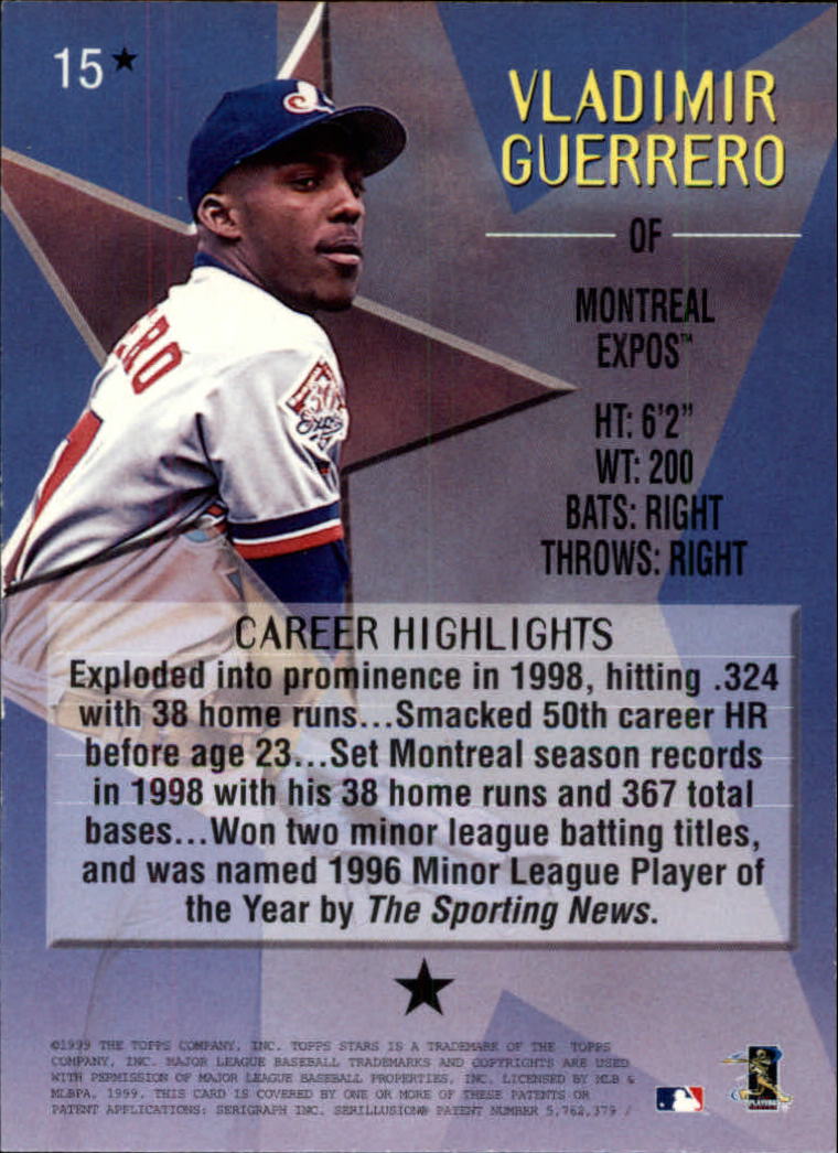 1999 Topps Stars One Star #15 Vladimir Guerrero back image