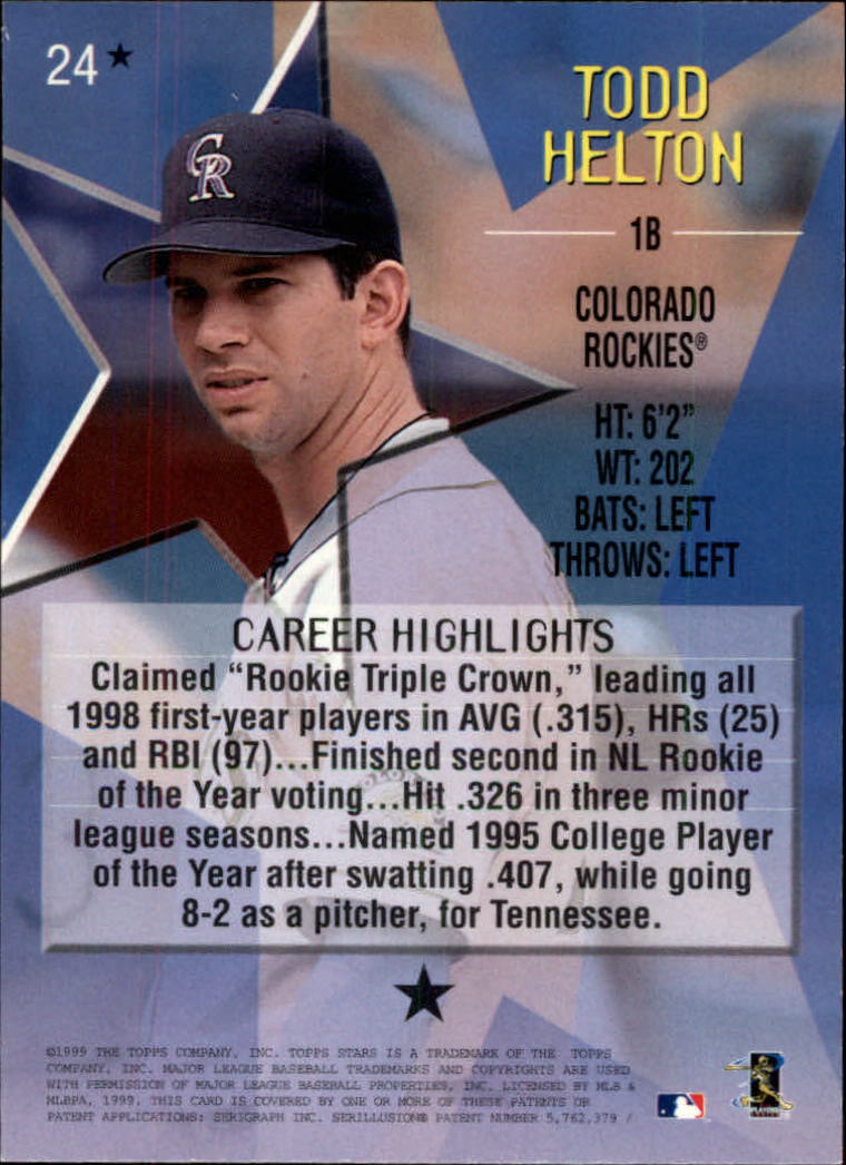 1999 Topps Stars One Star #24 Todd Helton back image