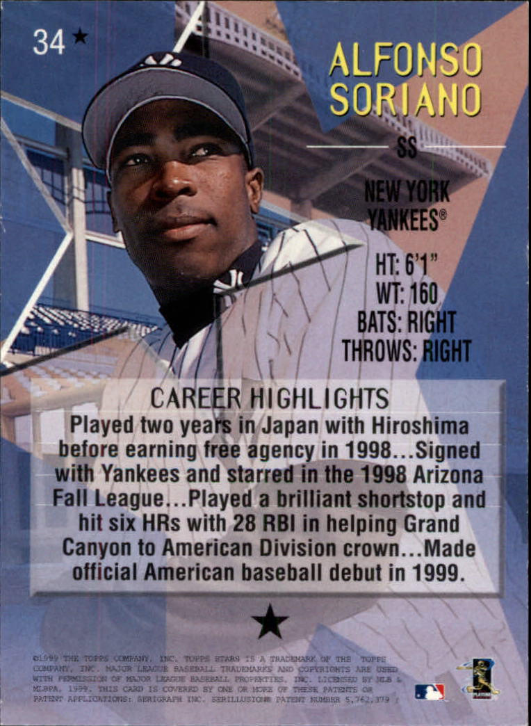 1999 Topps Stars One Star #34 Alfonso Soriano back image