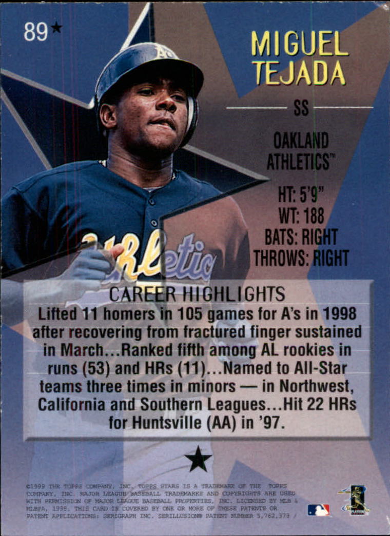 1999 Topps Stars One Star #89 Miguel Tejada back image
