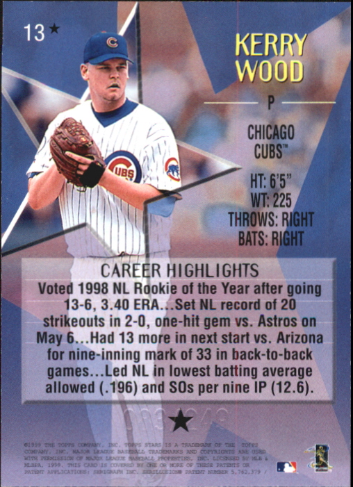 1999 Topps Stars One Star Foil #13 Kerry Wood back image