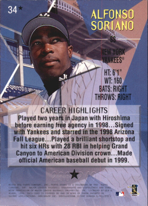 1999 Topps Stars One Star Foil #34 Alfonso Soriano back image
