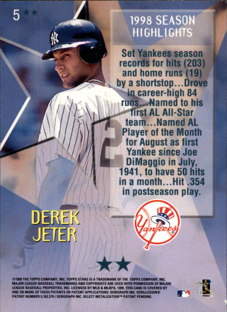 1999 Topps Stars Two Star #5 Derek Jeter back image