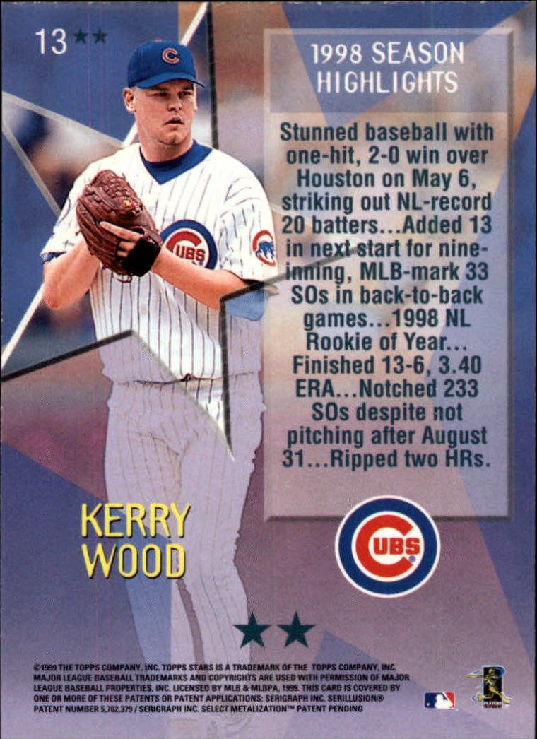 1999 Topps Stars Two Star #13 Kerry Wood back image