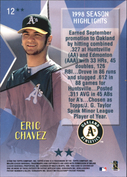 1999 Topps Stars Two Star Foil #12 Eric Chavez back image