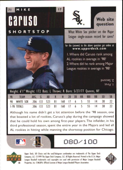 1999 UD Choice Prime Choice Reserve #71 Mike Caruso back image