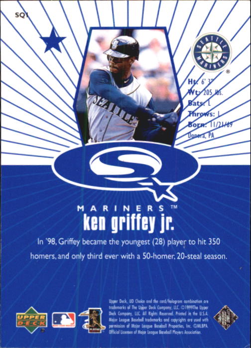 1999 UD Choice StarQuest #1 Ken Griffey Jr. back image