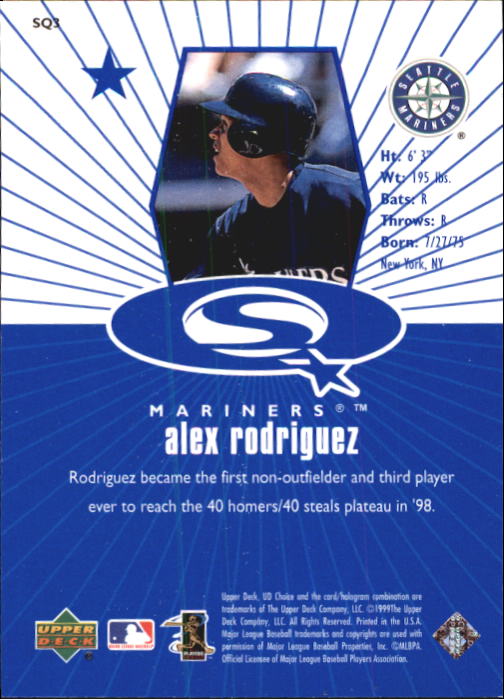1999 UD Choice StarQuest #3 Alex Rodriguez back image