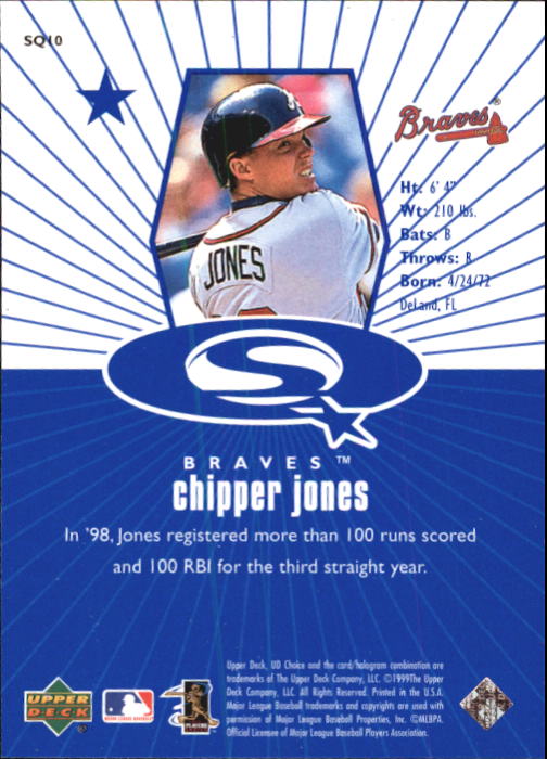 1999 UD Choice StarQuest #10 Chipper Jones back image