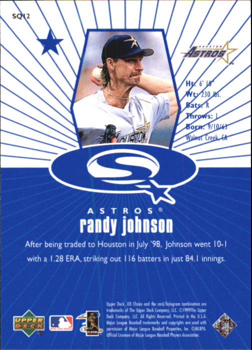 1999 UD Choice StarQuest #12 Randy Johnson back image