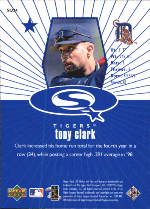 1999 UD Choice StarQuest #24 Tony Clark back image