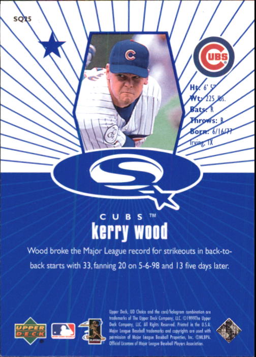 1999 UD Choice StarQuest #25 Kerry Wood back image