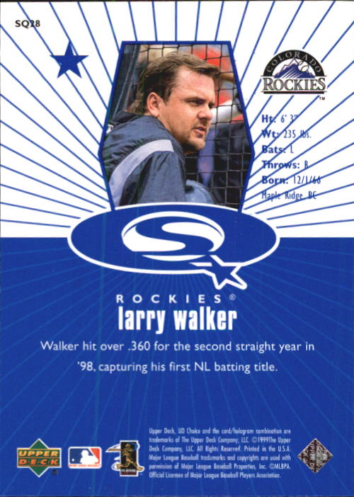 1999 UD Choice StarQuest #28 Larry Walker back image