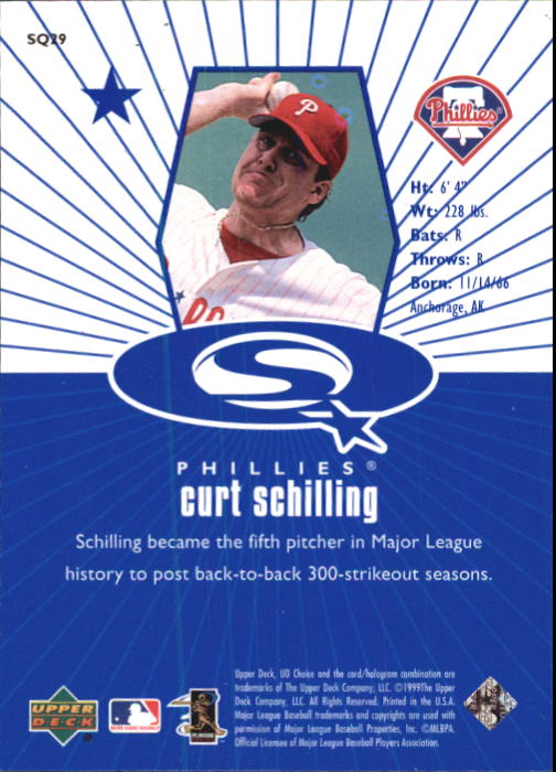 1999 UD Choice StarQuest #29 Curt Schilling back image