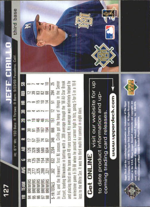 A1379- 1999 Upper Deck BB Card #s 1-250 +Rookies -You Pick- 15+ FREE US SHIP - Picture 253 of 499