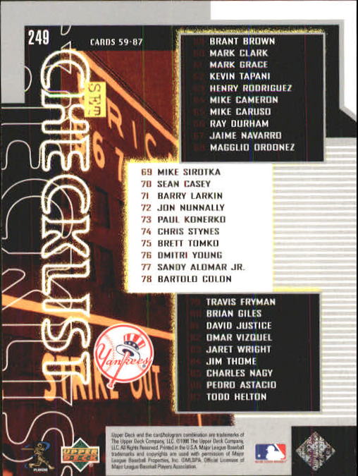 A1379- 1999 Upper Deck BB Card #s 1-250 +Rookies -You Pick- 15+ FREE US SHIP - Picture 497 of 499