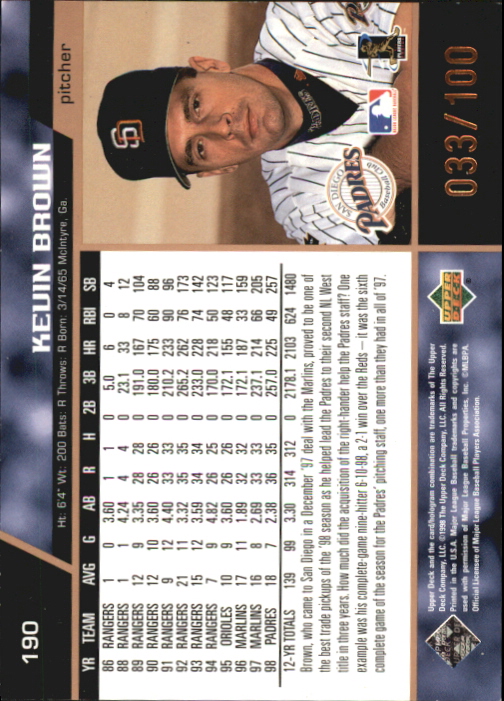 1999 Upper Deck Exclusives Level 1 #190 Kevin Brown