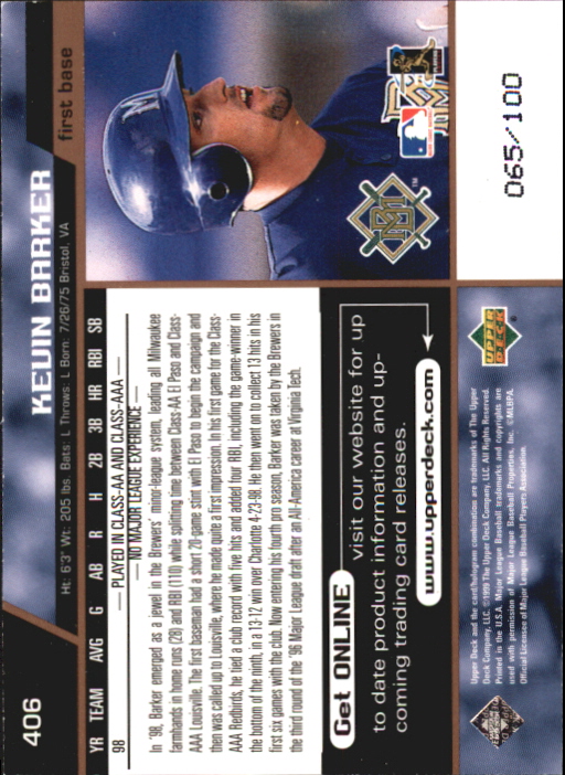 1999 Upper Deck Exclusives Level 1 #406 Kevin Barker