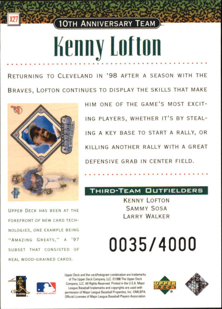 1999 Upper Deck 10th Anniversary Team Double #X27 Kenny Lofton back image