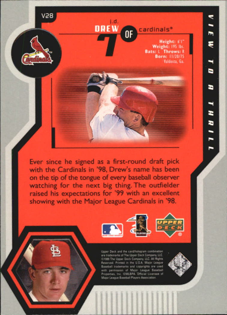 1999 Upper Deck View to a Thrill #V28 J.D. Drew back image
