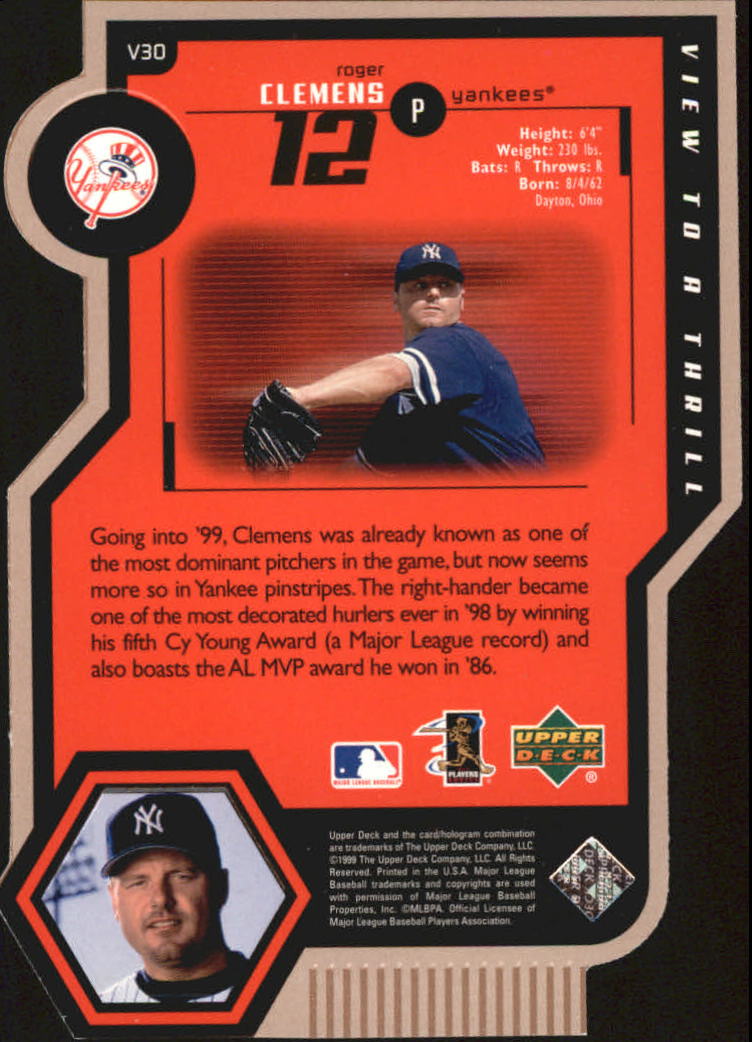 1999 Upper Deck View to a Thrill Double #V30 Roger Clemens back image