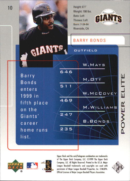 1999 Upper Deck Challengers for 70 #10 Barry Bonds back image