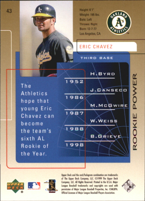 1999 Upper Deck Challengers for 70 Challengers Edition #43 Eric Chavez back image