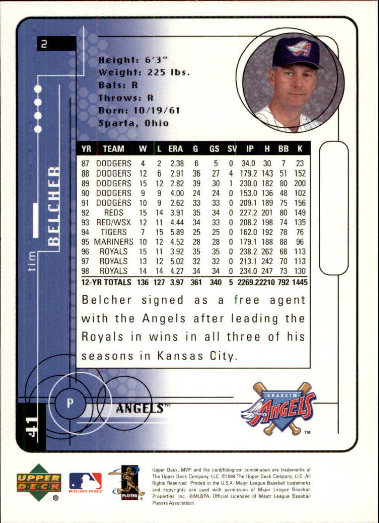 1999 Upper Deck MVP #2 Tim Belcher back image