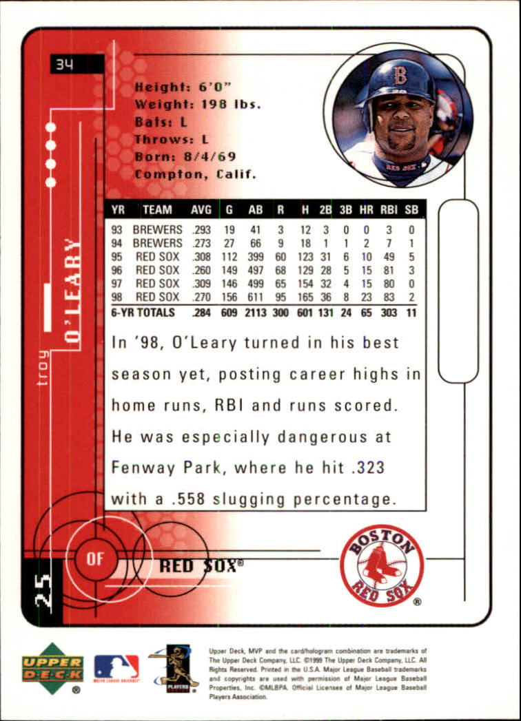 1999 Upper Deck MVP #34 Troy O'Leary back image