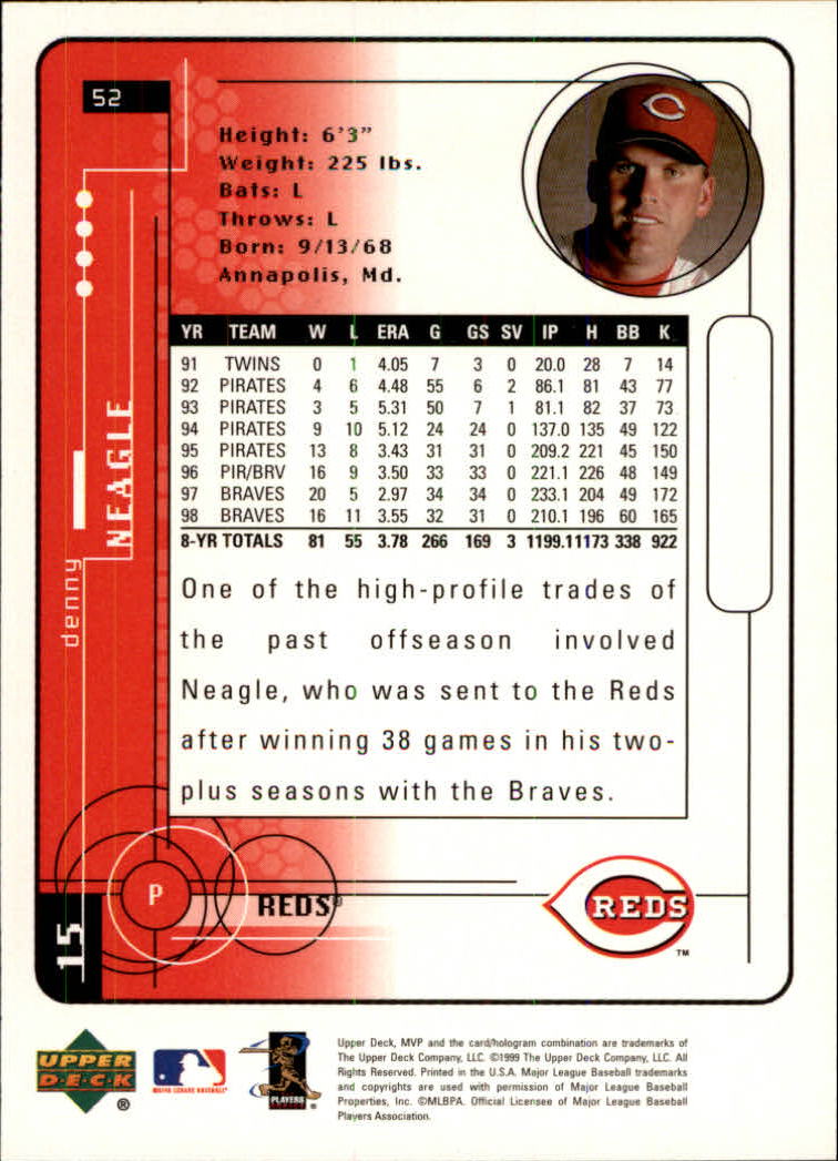 1999 Upper Deck MVP #52 Denny Neagle back image