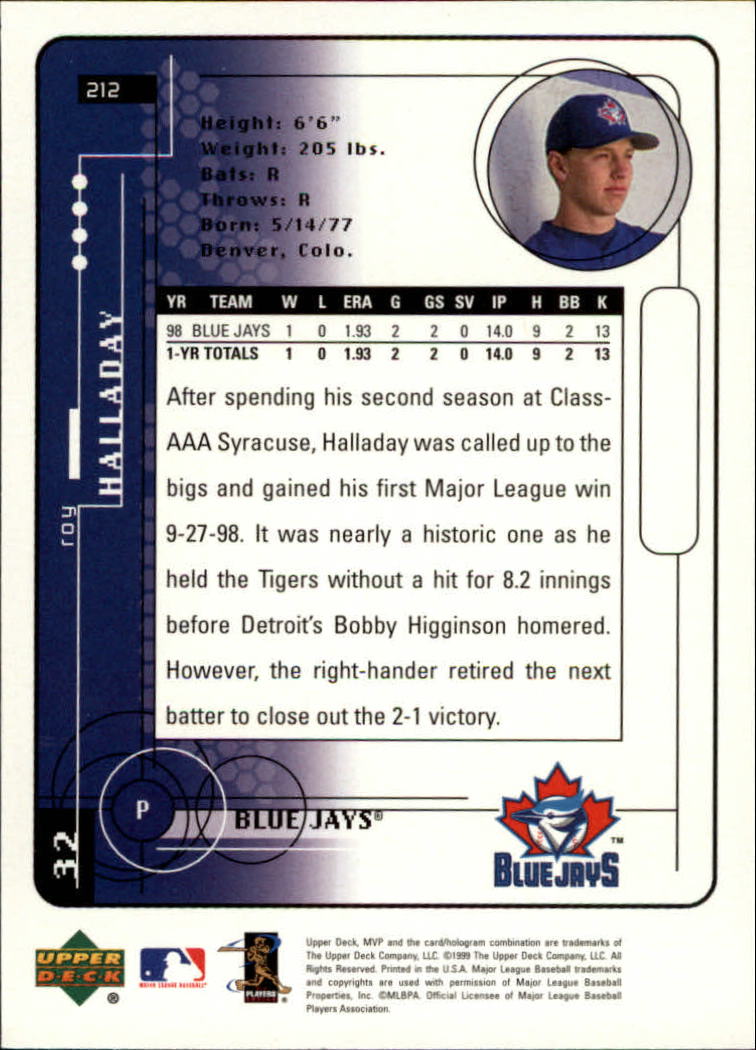 1999 Upper Deck MVP #212 Roy Halladay back image