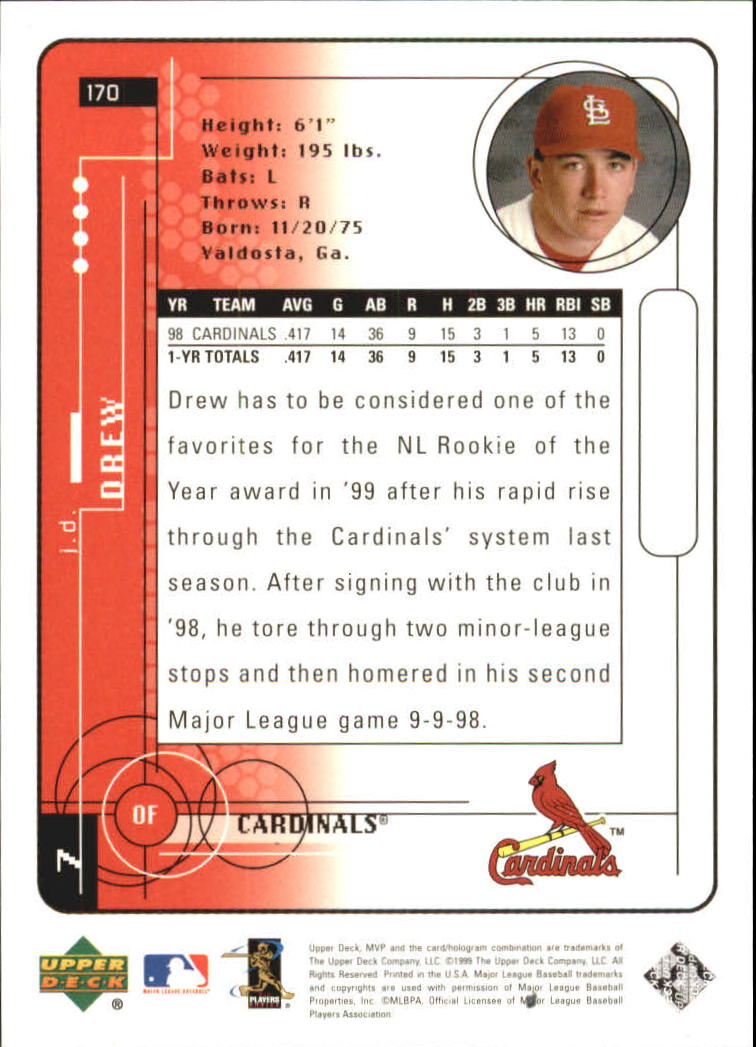 1999 Upper Deck MVP Silver Script #170 J.D. Drew back image