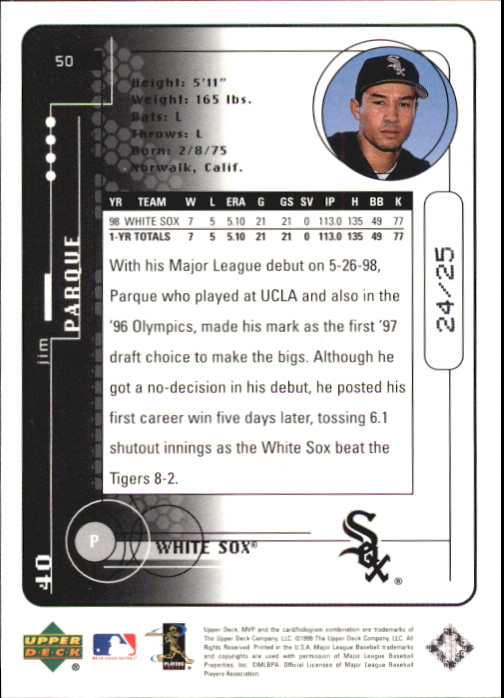 1999 Upper Deck MVP Super Script #50 Jim Parque back image