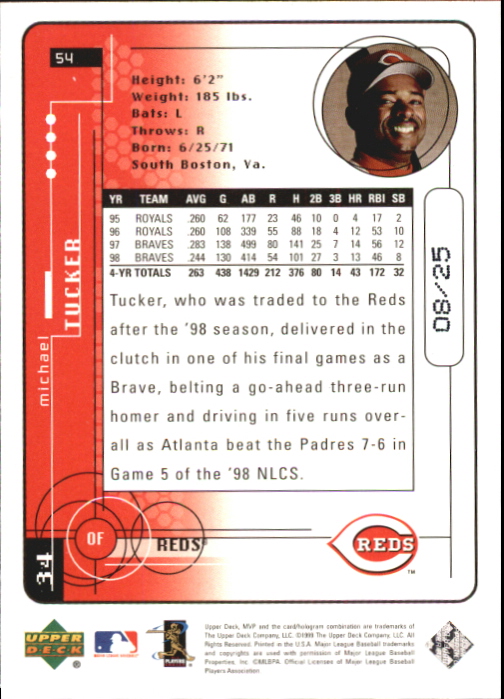 1999 Upper Deck MVP Super Script #54 Michael Tucker back image
