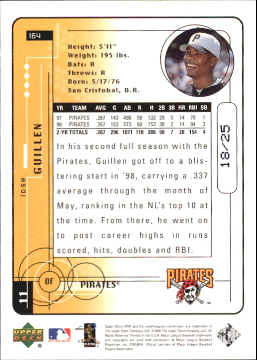1999 Upper Deck MVP Super Script #164 Jose Guillen back image