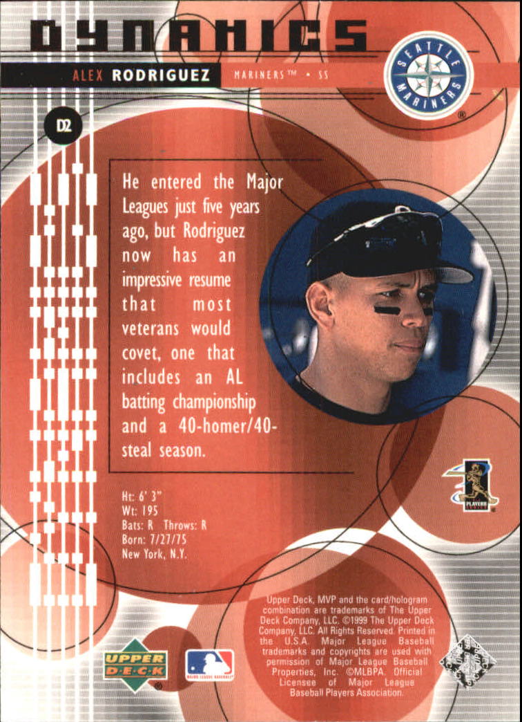 1999 Upper Deck MVP Dynamics #D2 Alex Rodriguez back image