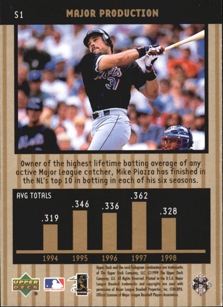 1999 Upper Deck Ovation Major Production #S1 Mike Piazza back image