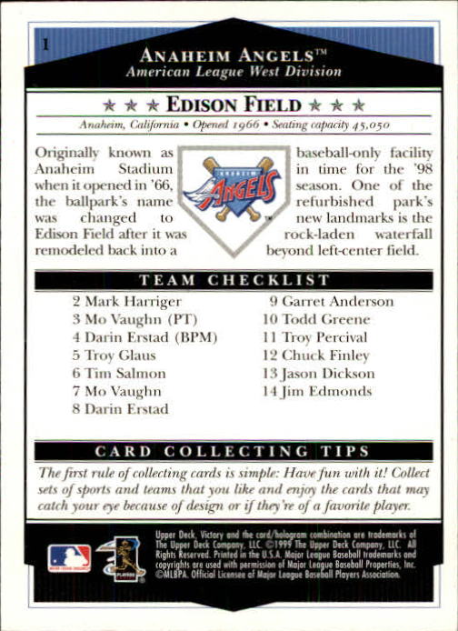 1999 Upper Deck Victory Baseball "Main Set" Cards #1 to #250