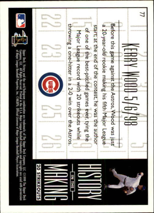1999 Upper Deck Victory #77 Kerry Wood HM back image