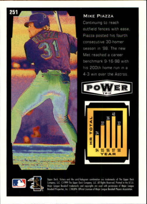 1999 Upper Deck Victory Baseball "Main Set" Cards #251 to #470