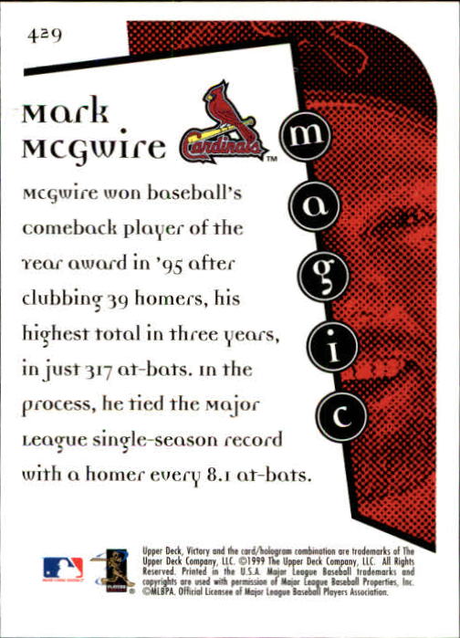 1999 Upper Deck Victory #429 Mark McGwire MM back image