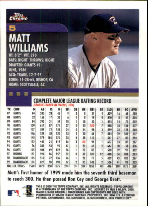 2000 Topps Chrome #5 Matt Williams back image