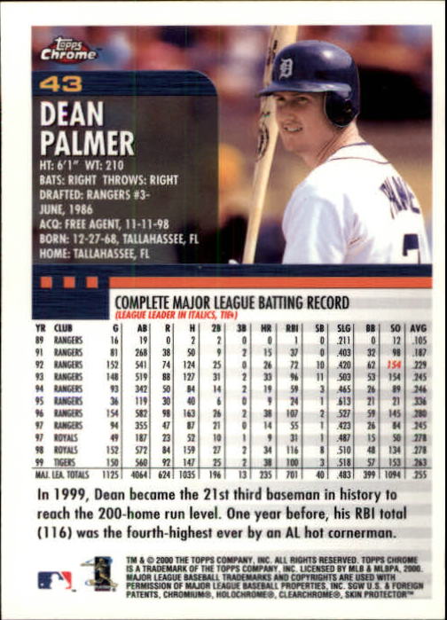2000 Topps Chrome #43 Dean Palmer back image