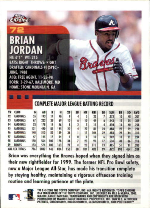2000 Topps Chrome #72 Brian Jordan back image