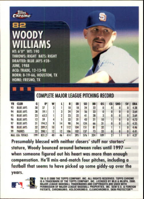2000 Topps Chrome #82 Woody Williams back image