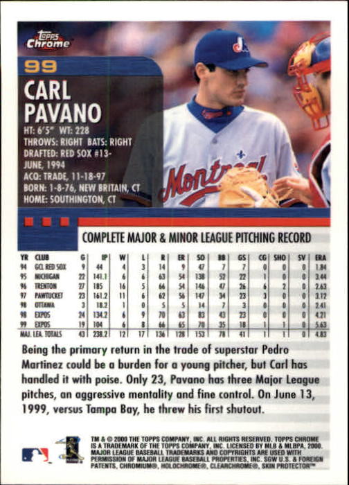 2000 Topps Chrome #99 Carl Pavano back image