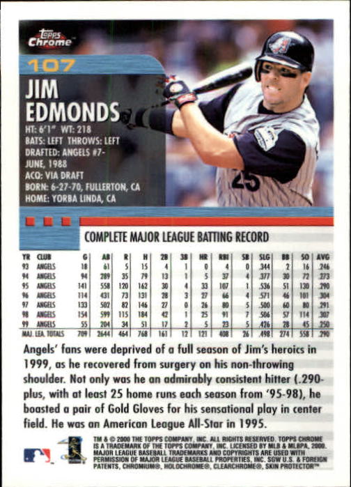 2000 Topps Chrome #107 Jim Edmonds back image