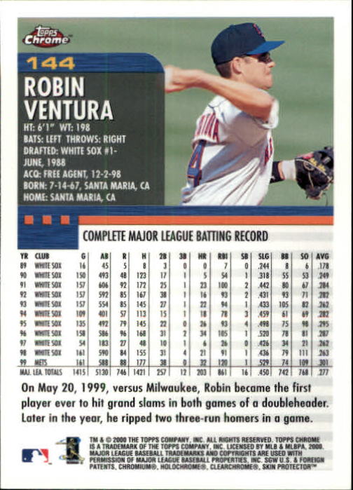 2000 Topps Chrome #144 Robin Ventura back image