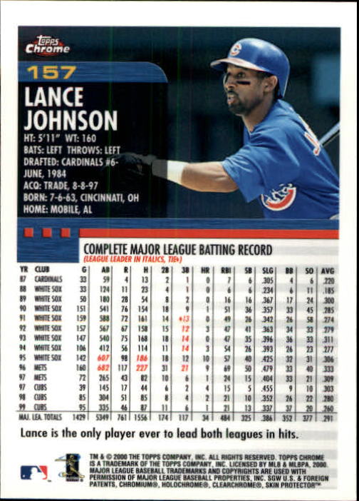 2000 Topps Chrome #157 Lance Johnson back image